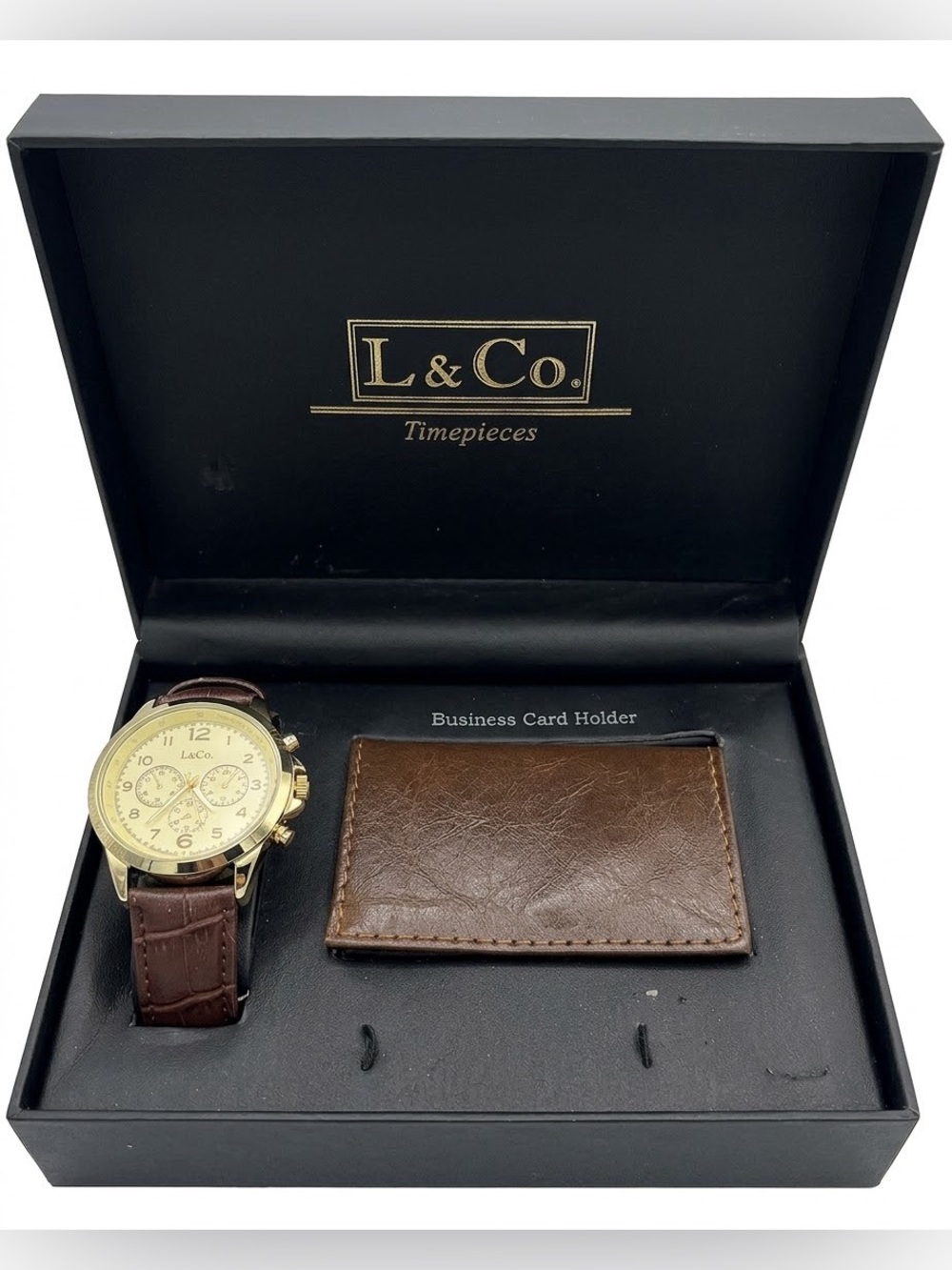 L&Co. Men’s Gold Chronograph Watch w/ Brown Leather Band LCW20029G - Never Used